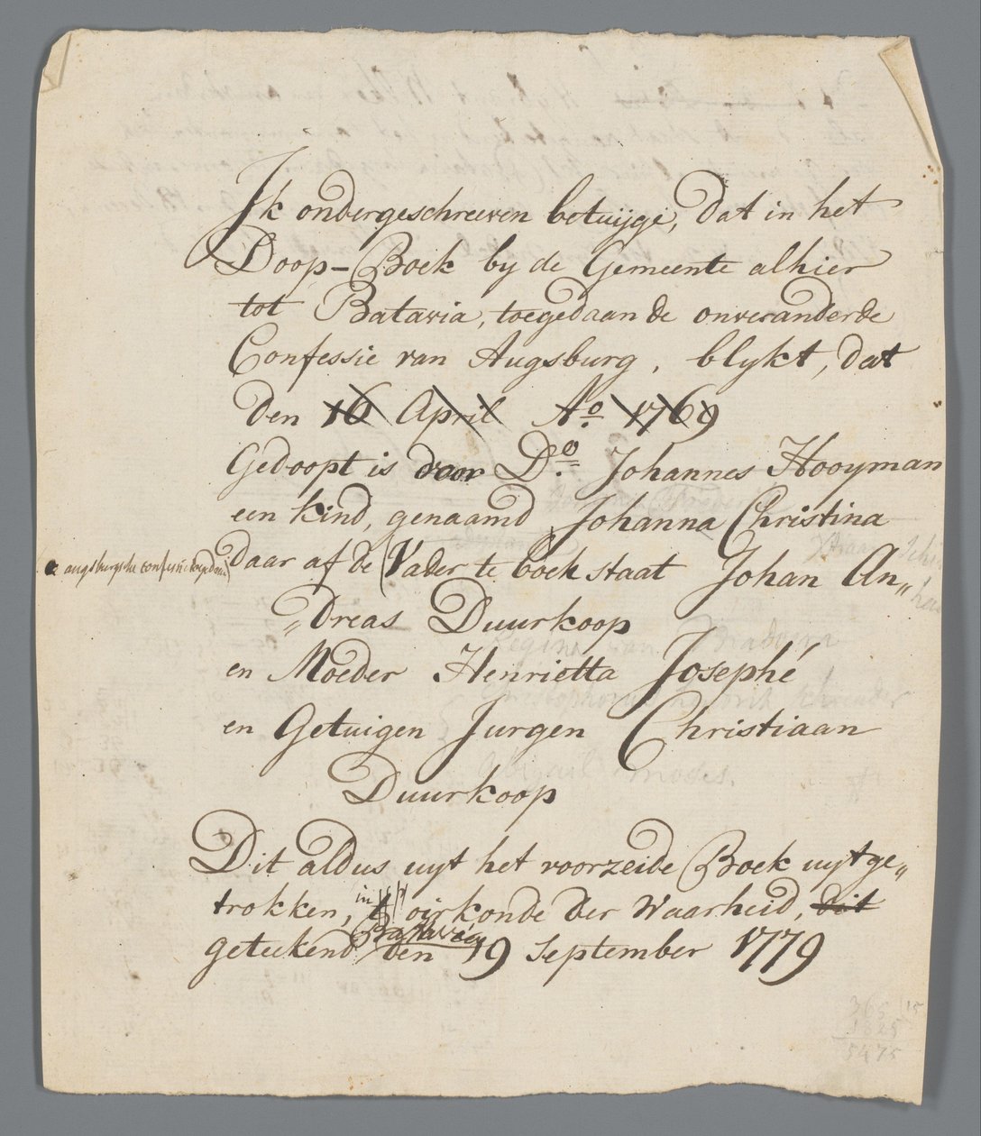 Extrait du registre des baptêmes - Anonymous