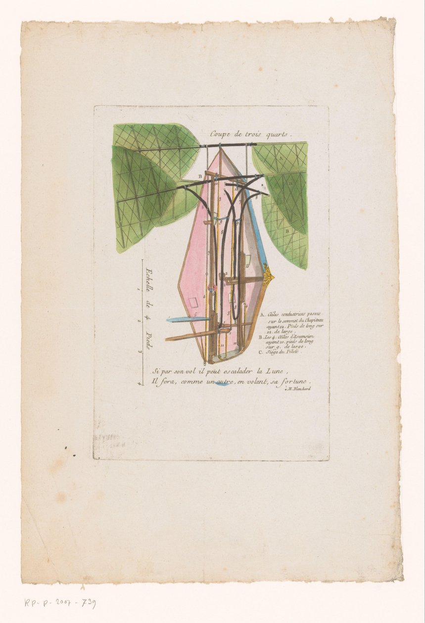 Machine volante de M. Blanchard (Coupe de trois quarts) - Anonymous