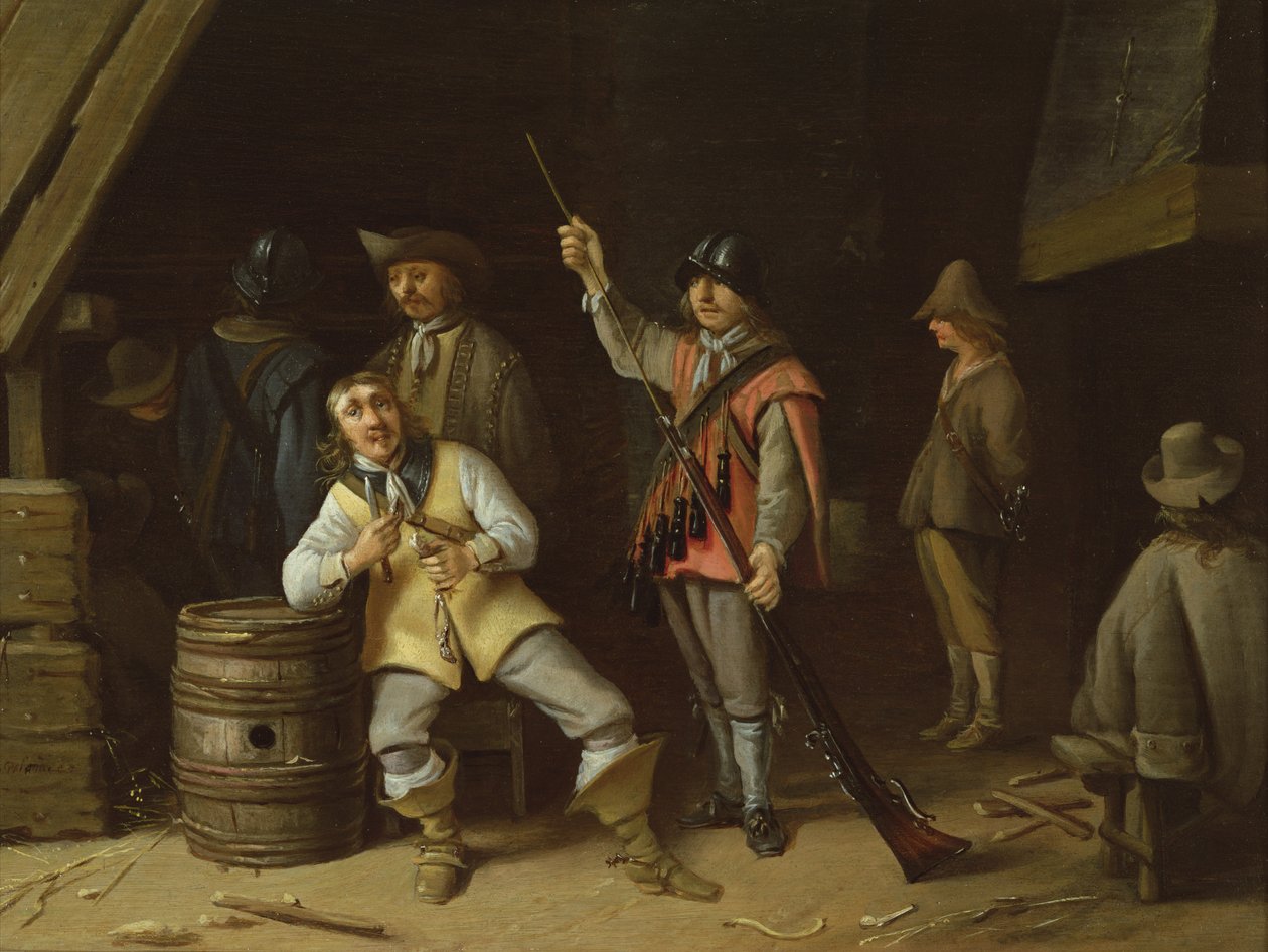 Un soldat nettoyant un mousquet - Anthonie Palamedesz