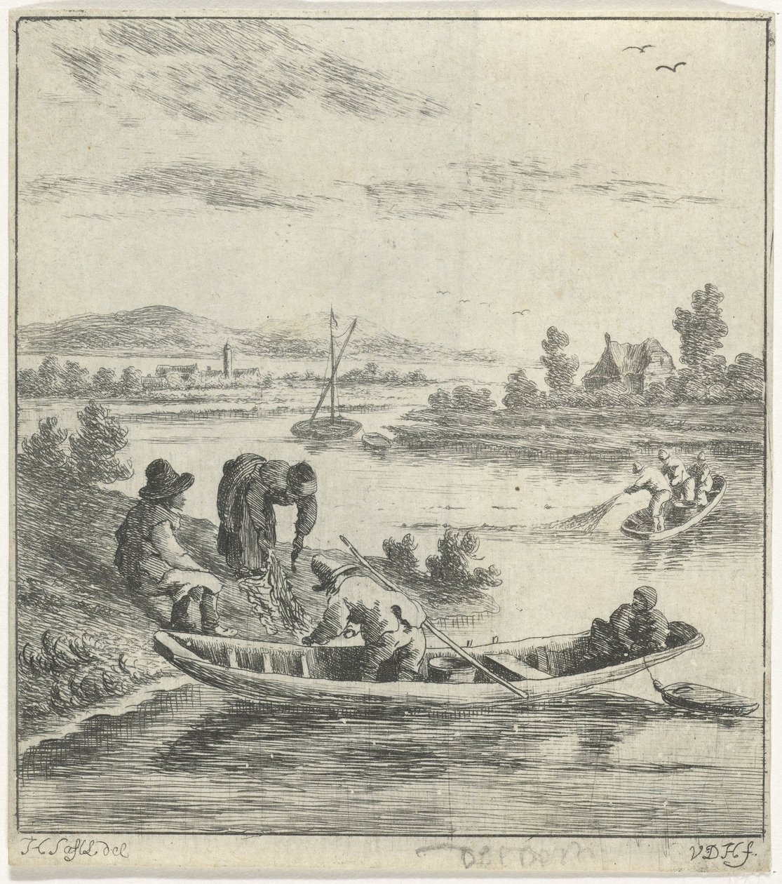 Pêcheurs sur une rivière - Anthonij van der Haer