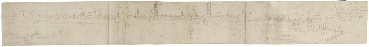Recto : Esquisse préliminaire pour une vue de Bruges depuis le sud-ouest, 1558 - Anthonis van den Wyngaerde