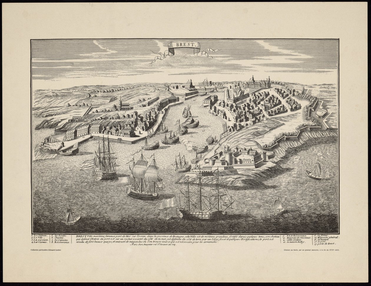 Vue perspective de la ville de Brest depuis le port au XVIIe siècle - Francois Antoine Aveline