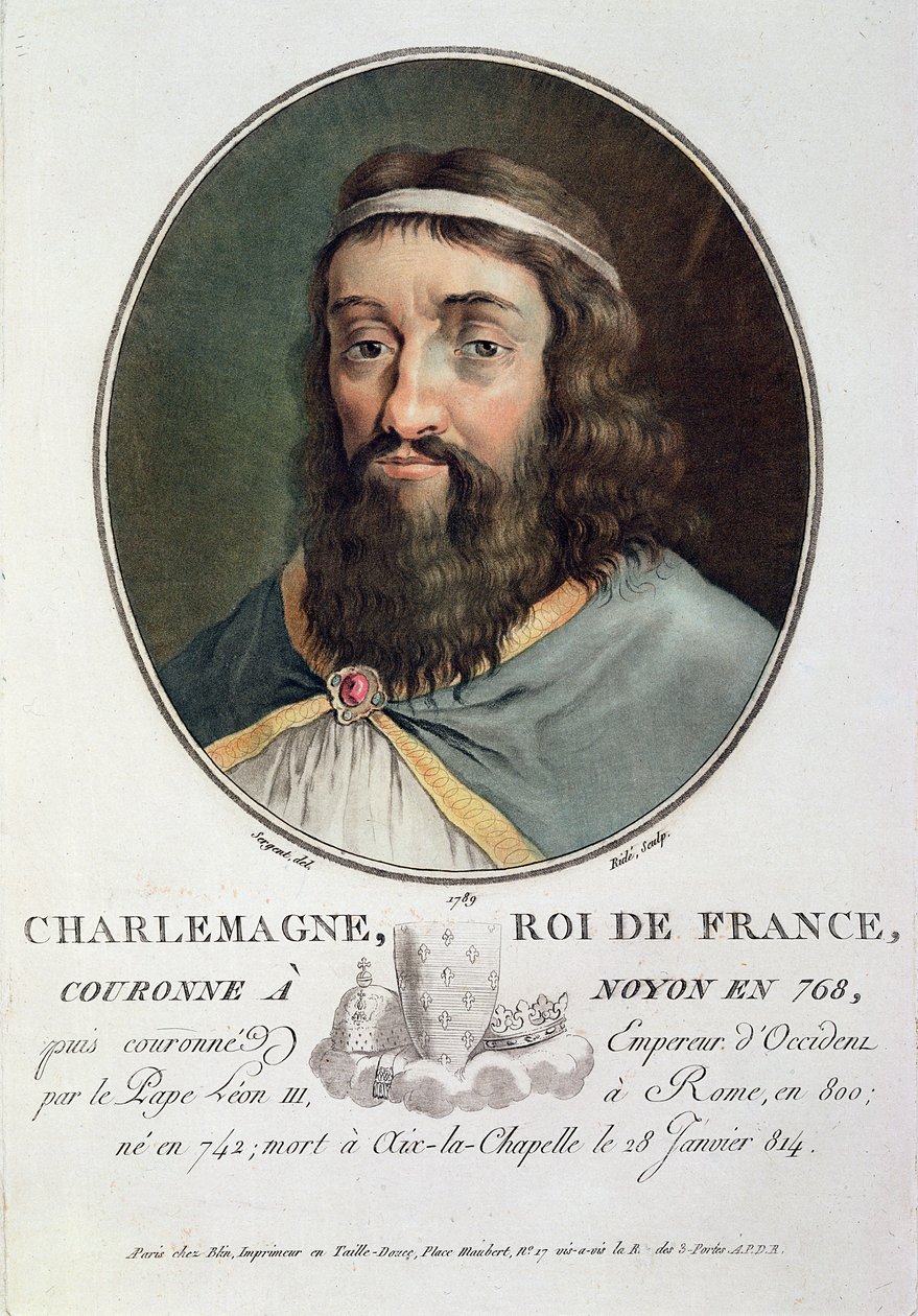 Charlemagne (747-814), roi de France, gravé par Ride, 1789 - Antoine Louis Francois Sergent Marceau