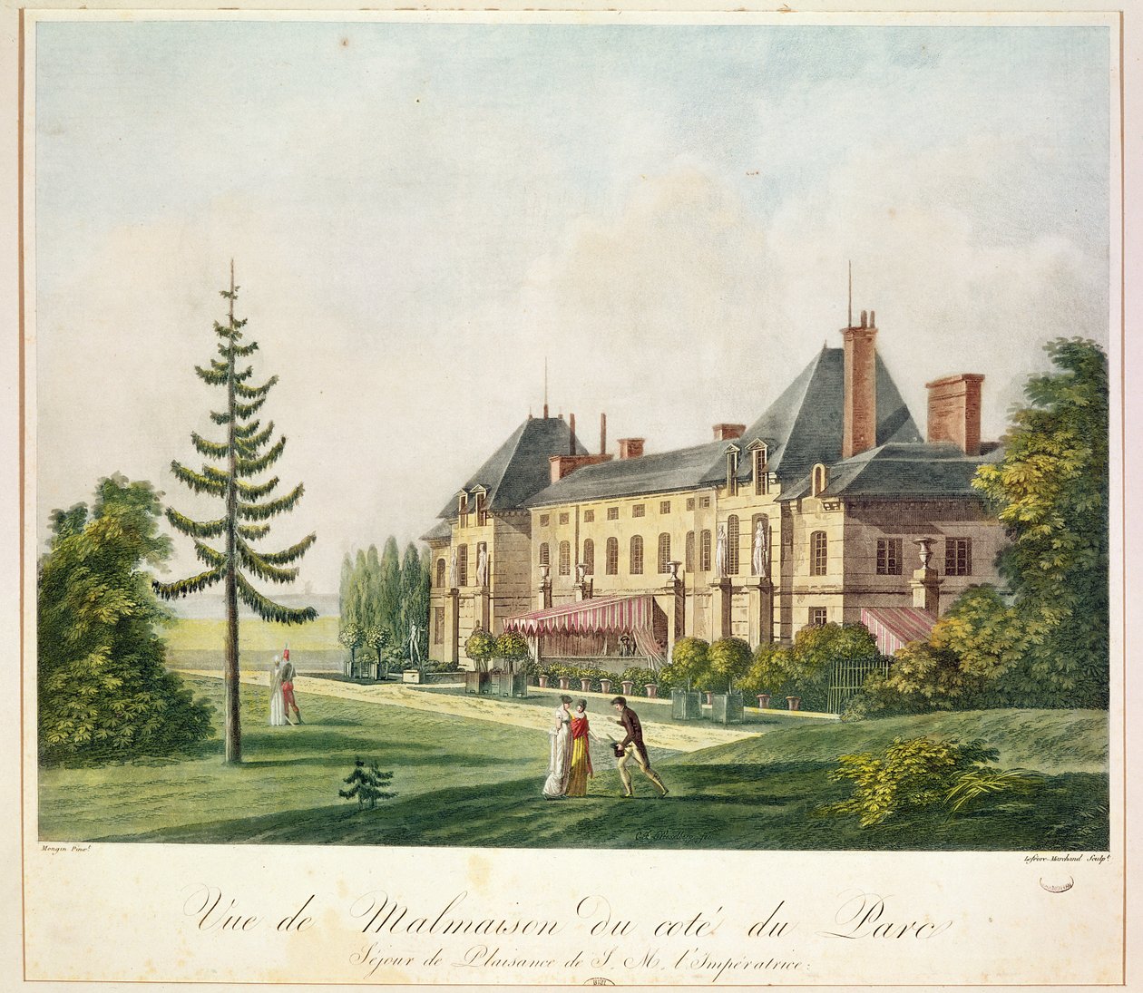 Vue de Malmaison depuis le parc, gravée par Marchand Lefebvre, vers 1790-1810 - Antoine Pierre Mongin