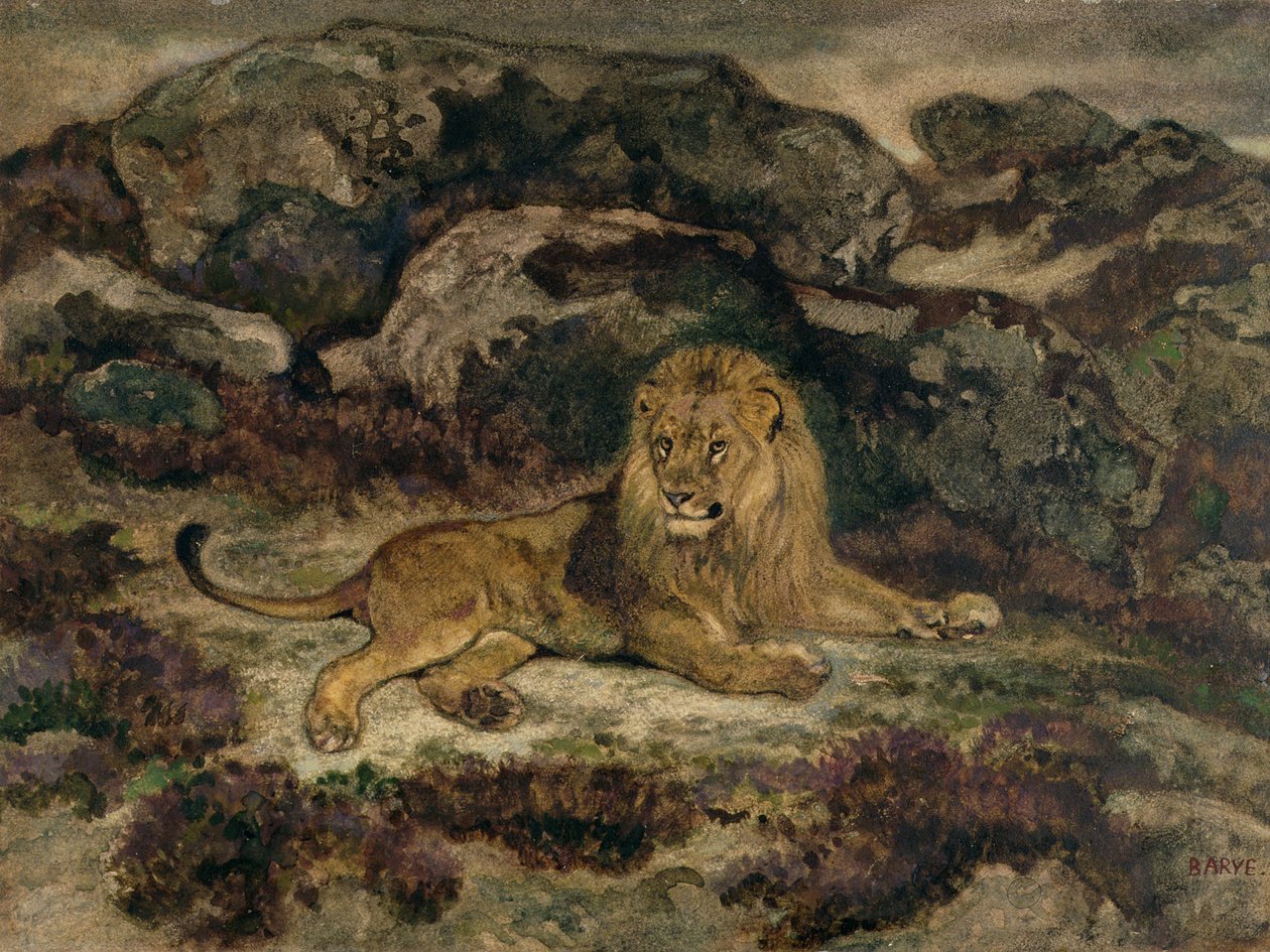 Lion allongé - Antoine Louis Barye