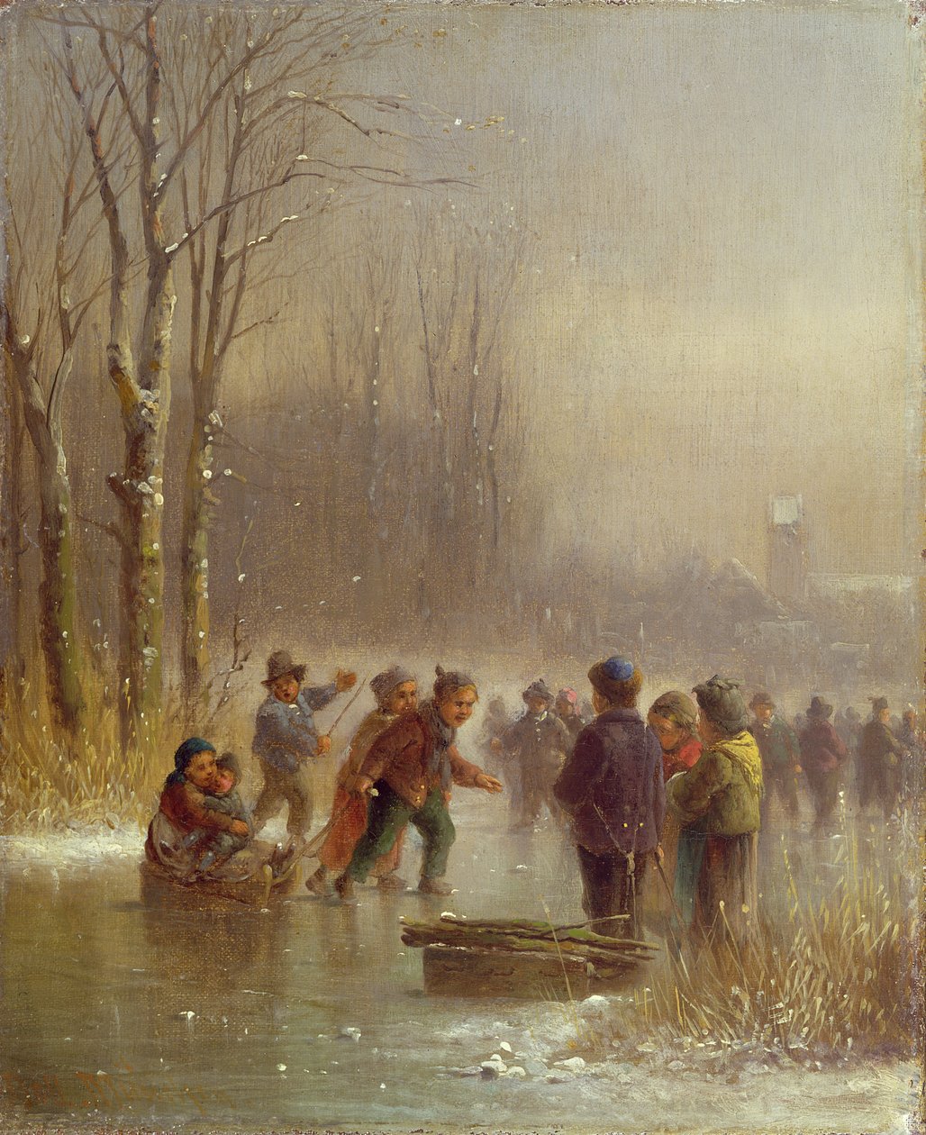 Enfants patinant, 19ème siècle - Anton Doll