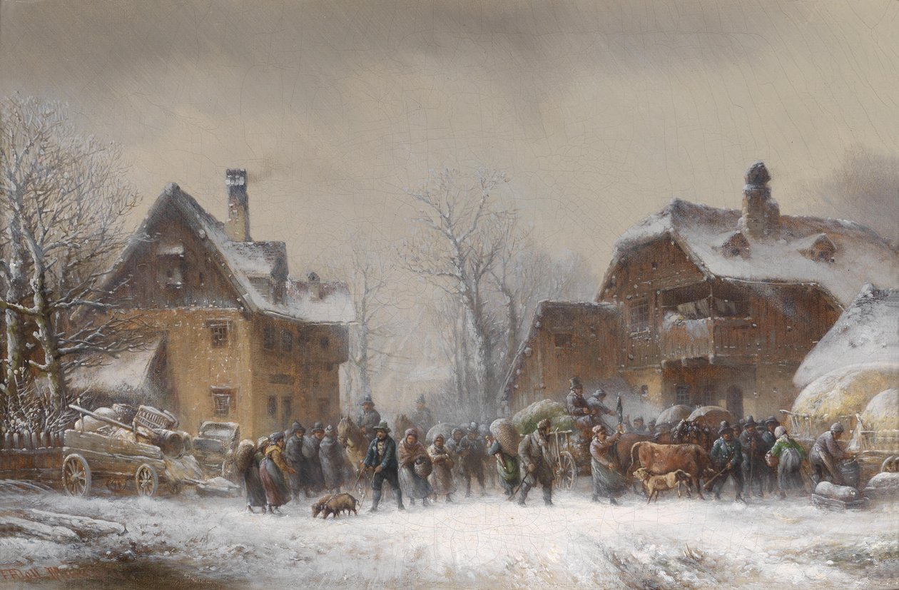 Activité animée dans un village enneigé en hiver - Anton Doll