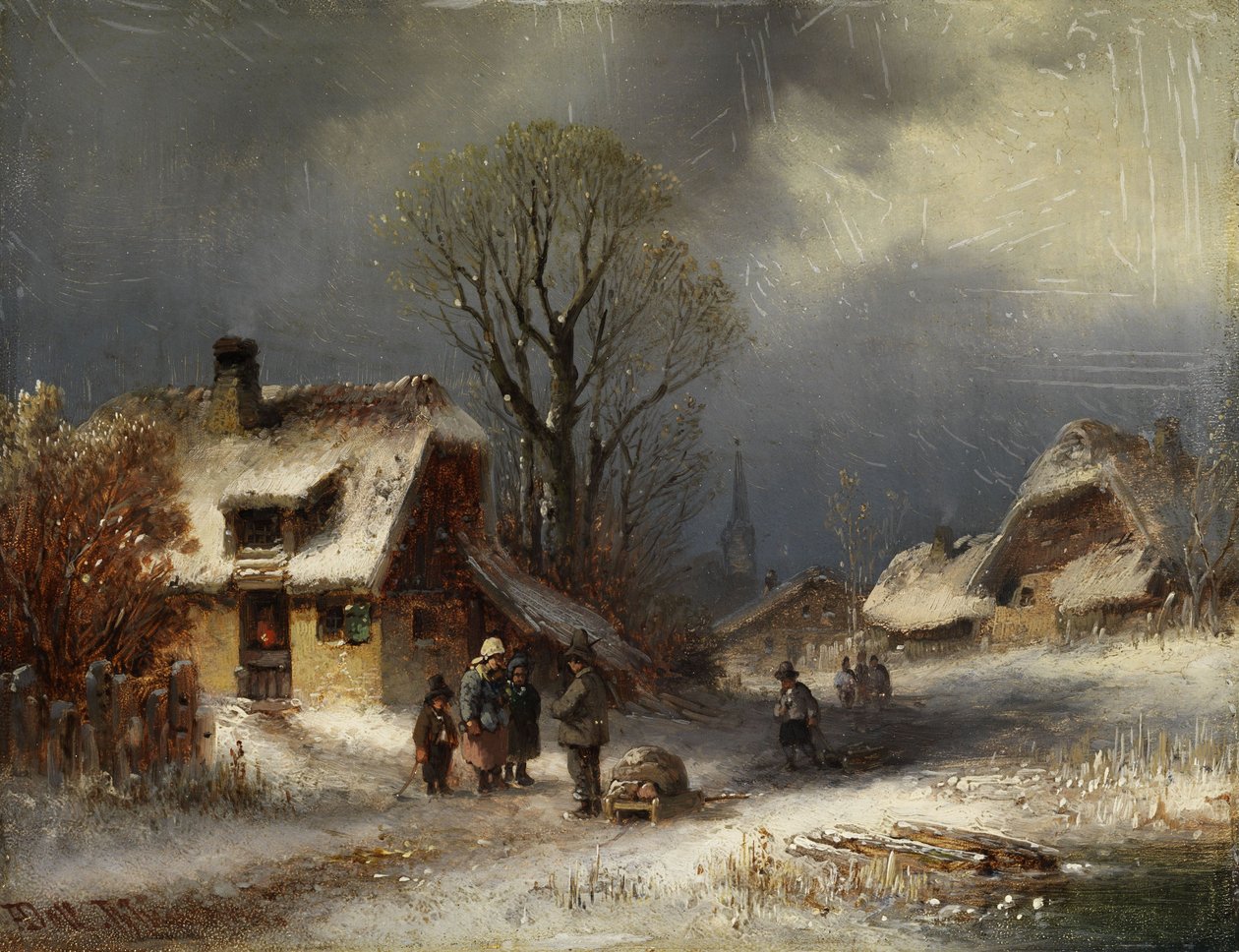 Scène de village hivernale - Anton Doll