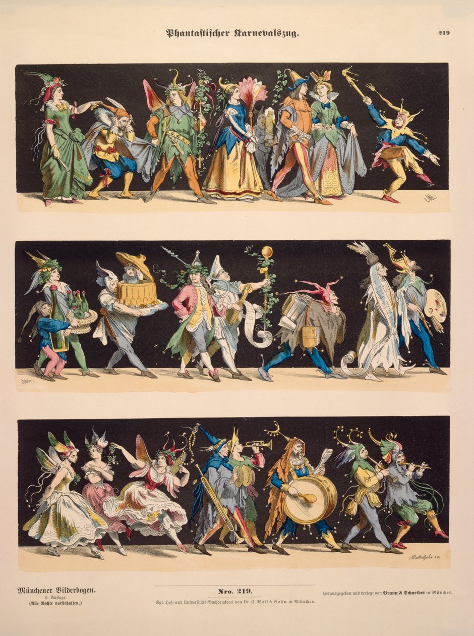 Un défilé de carnaval fantaisiste, de Muenchener Bilderbogen, publié par Braun & Schneider, Munich, 1868 - Anton Muttenthaler