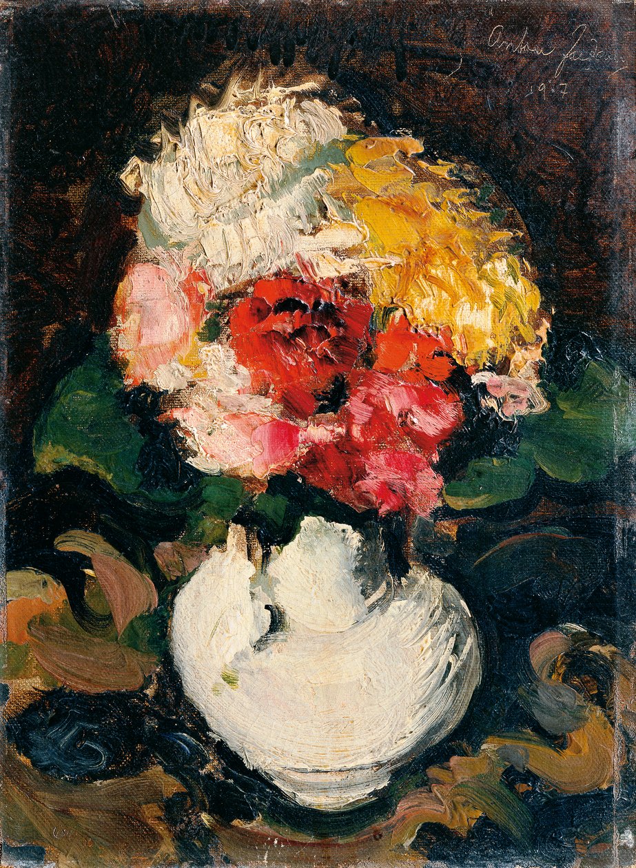 Bouquet de fleurs dans un vase blanc - Anton Faistauer