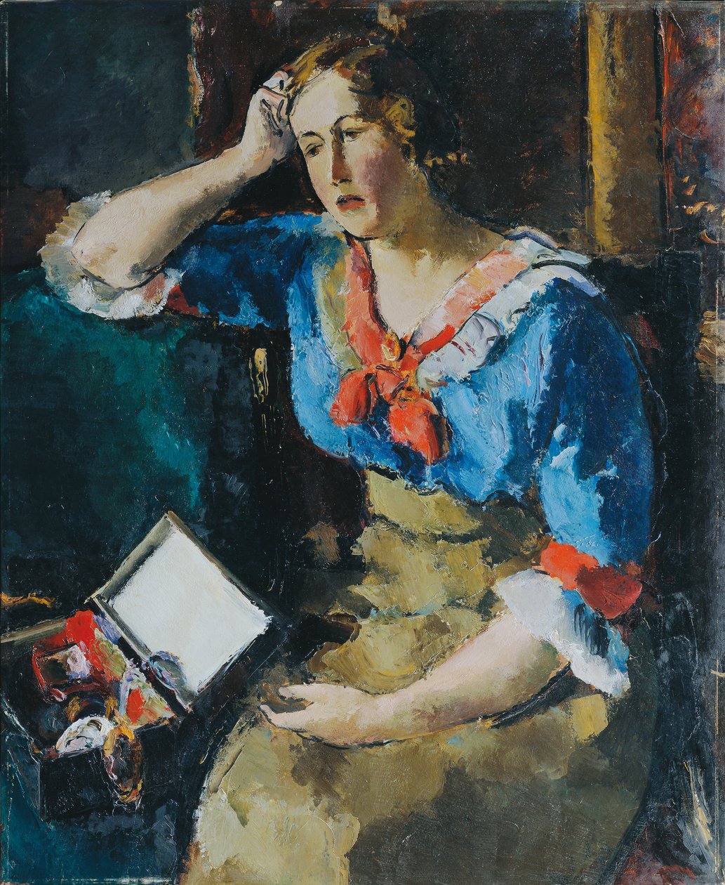 Dame assise en blouse bleue - Anton Faistauer