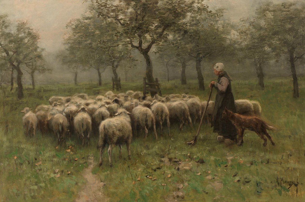 Bergère avec un troupeau de moutons - Anton Mauve