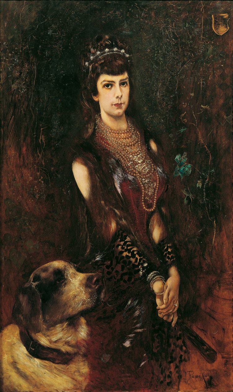 Impératrice Élisabeth avec un chien Saint-Bernard - Anton Romako
