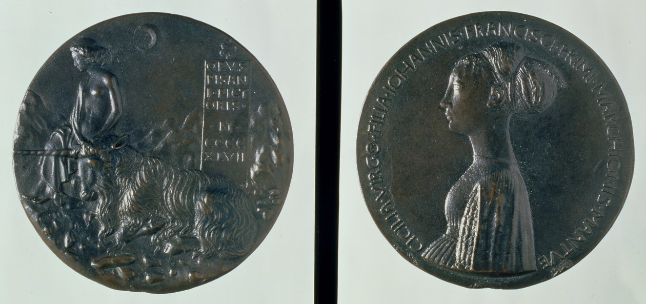 Médaille portrait, avers représentant Cecilia Gonzaga, revers représentant une figure féminine et une licorne, 1447 - Antonio Pisanello