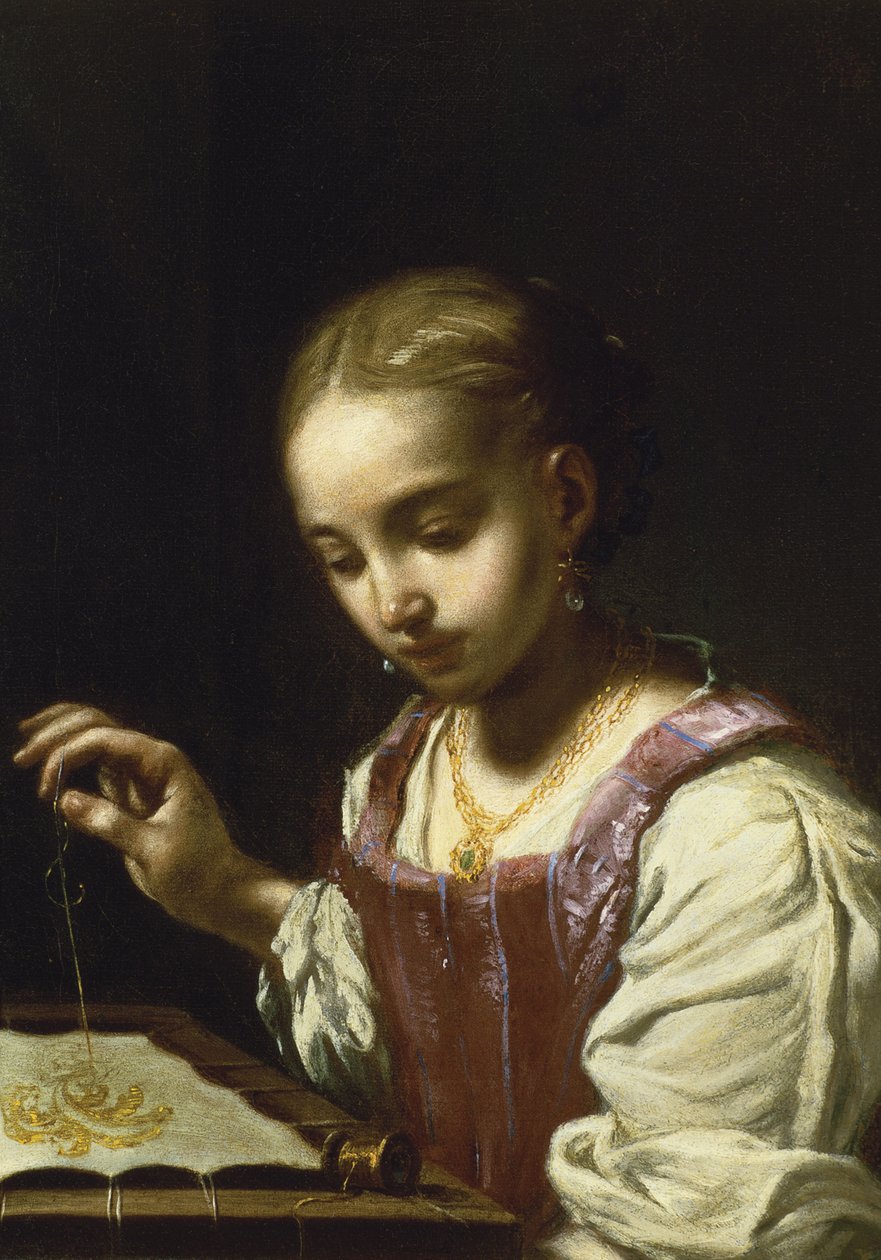 Fille cousant - Antonio Amorosi