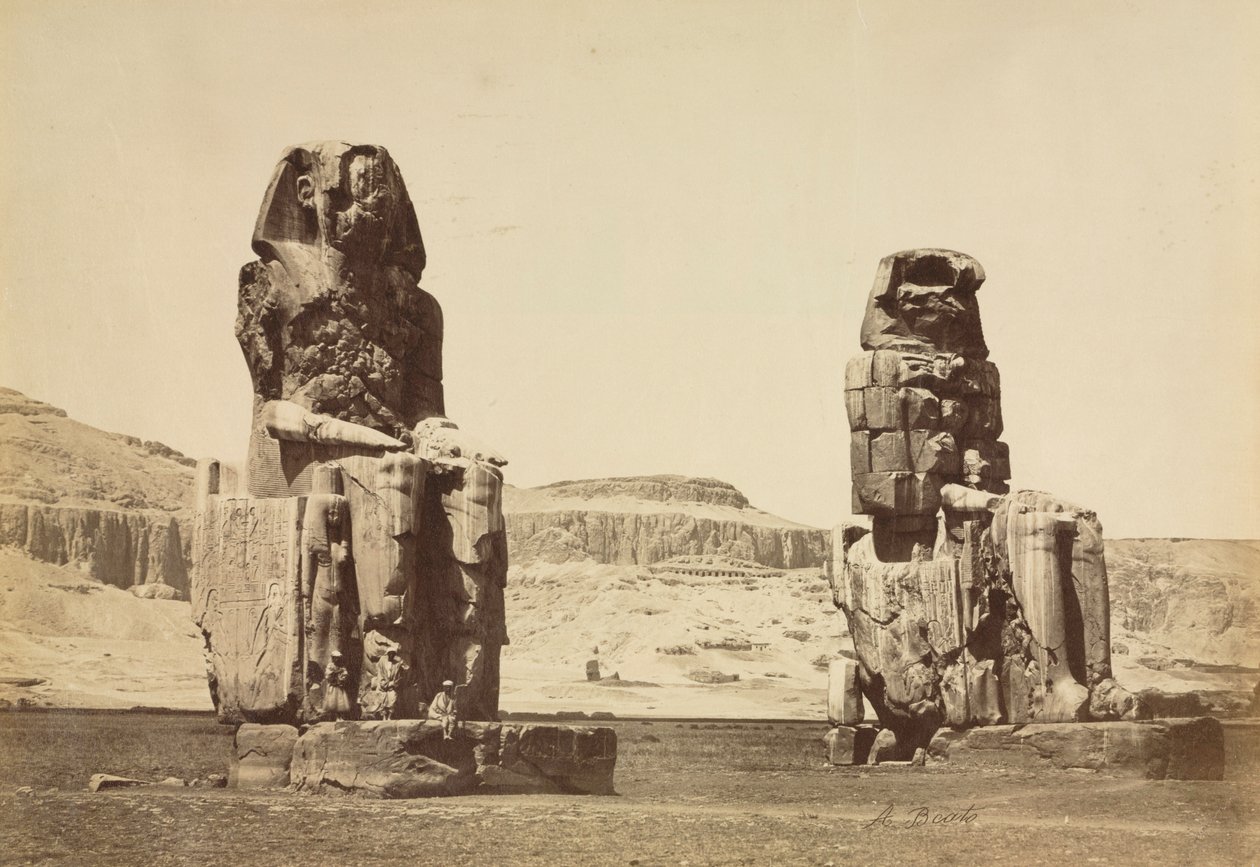 Les Colosses de Memnon, Thèbes, vers 1860 - Antonio Beato