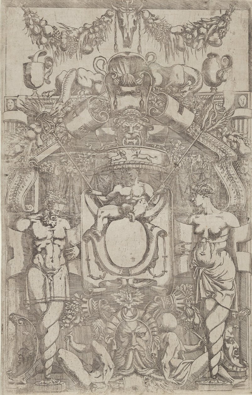Ornement avec un petit ovale vide, 1540-45 - Antonio Fantuzzi