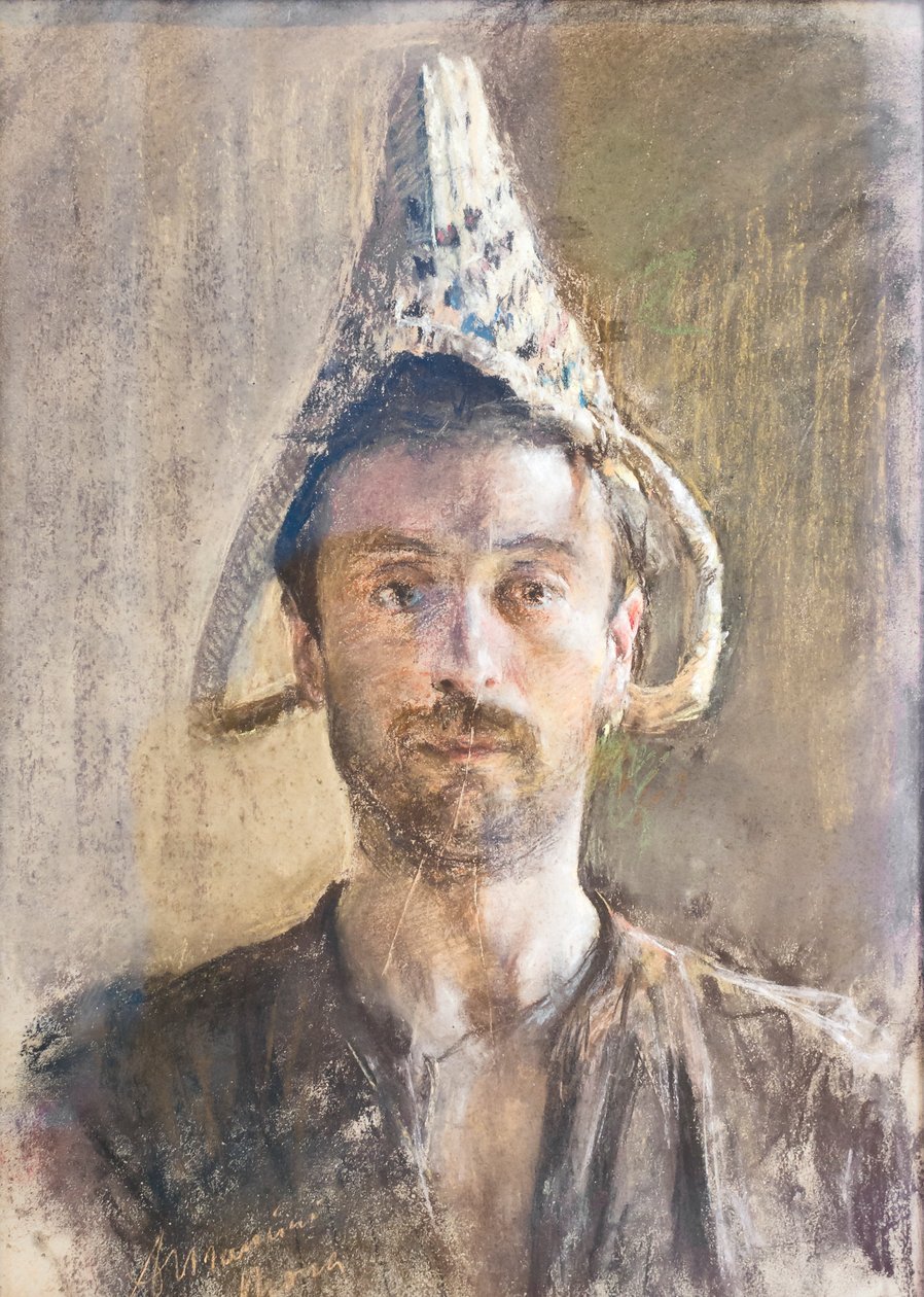 Autoportrait avec panier - Antonio Mancini