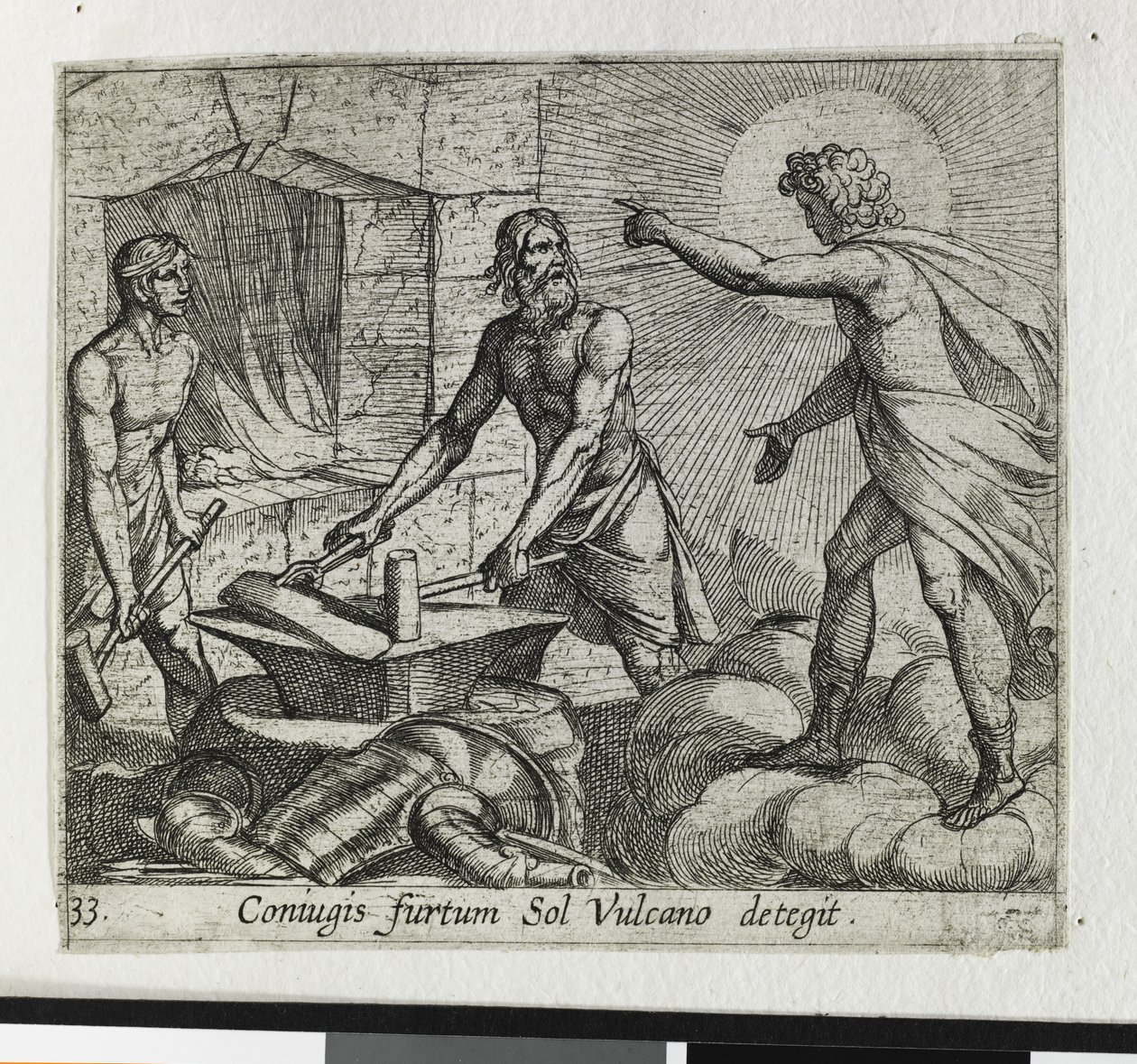 Apollon à la forge de Vulcain (gravure) - Antonio Tempesta