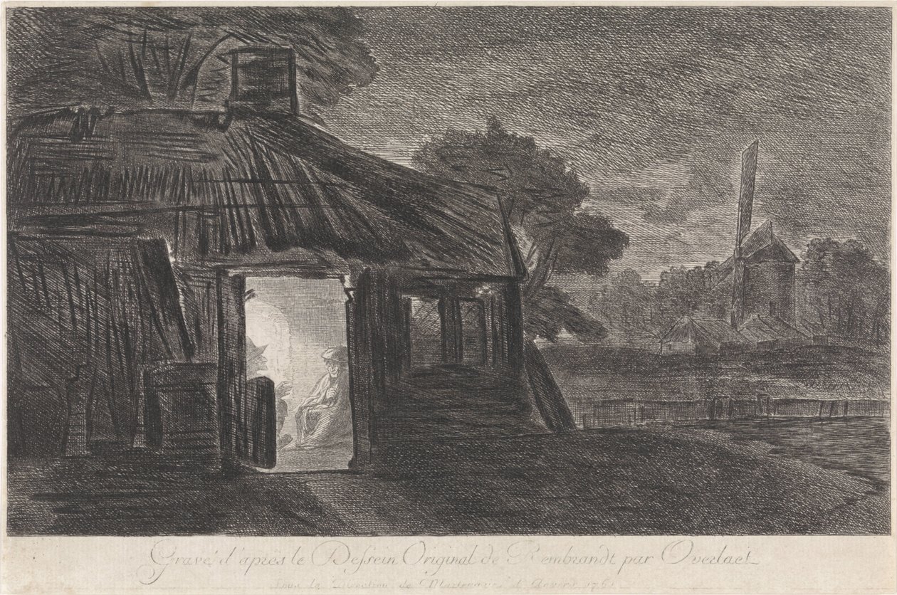 Scène nocturne avec deux figures dans une cabane - Antoon Overlaet