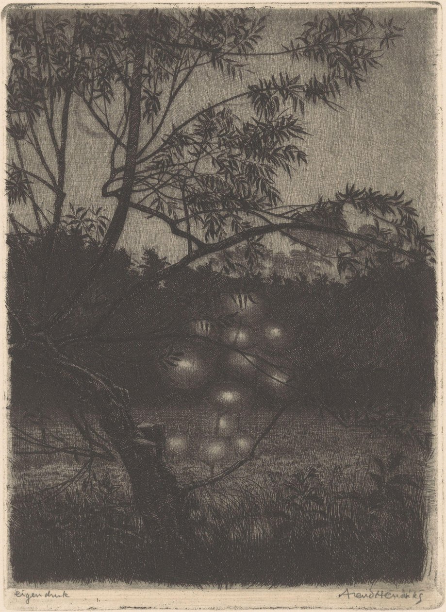 Jardin avec arbre lumineux - Arend Hendriks (signed by artist)