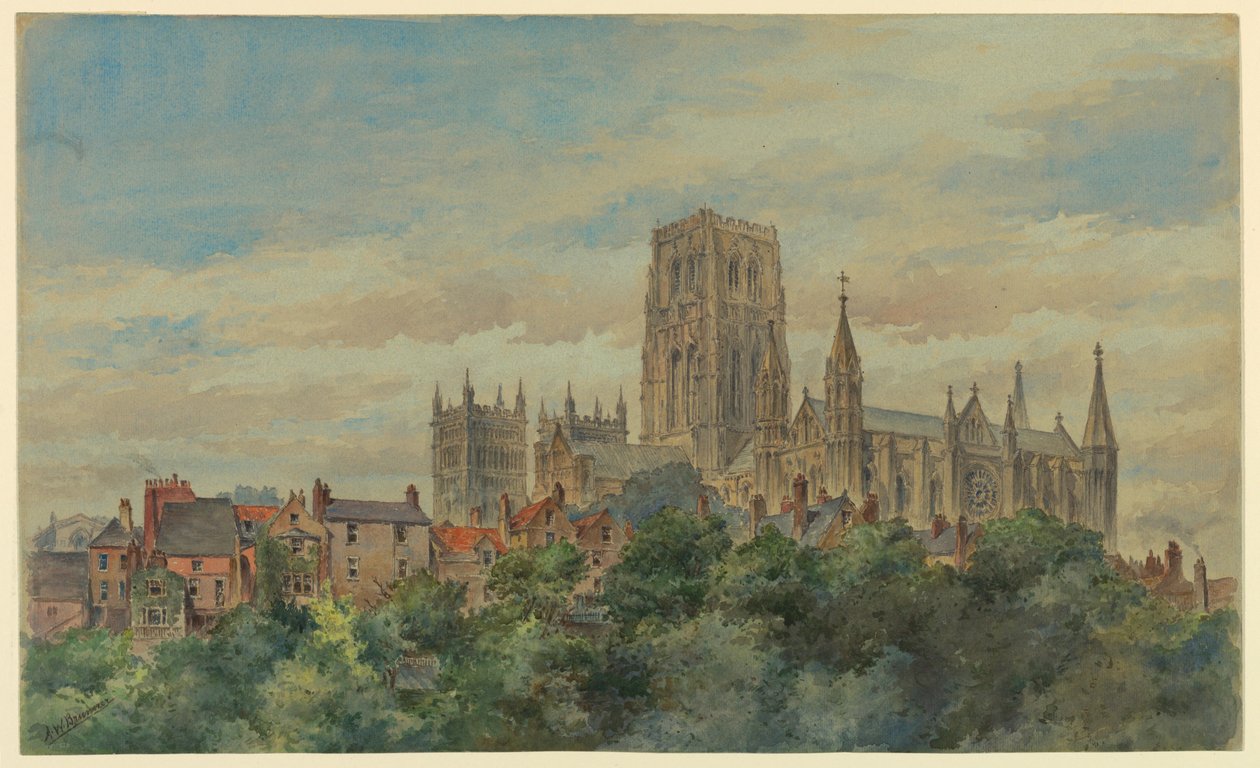Dessin, Vue de la cathédrale de Durham, 1883 - Arnold William Brunner