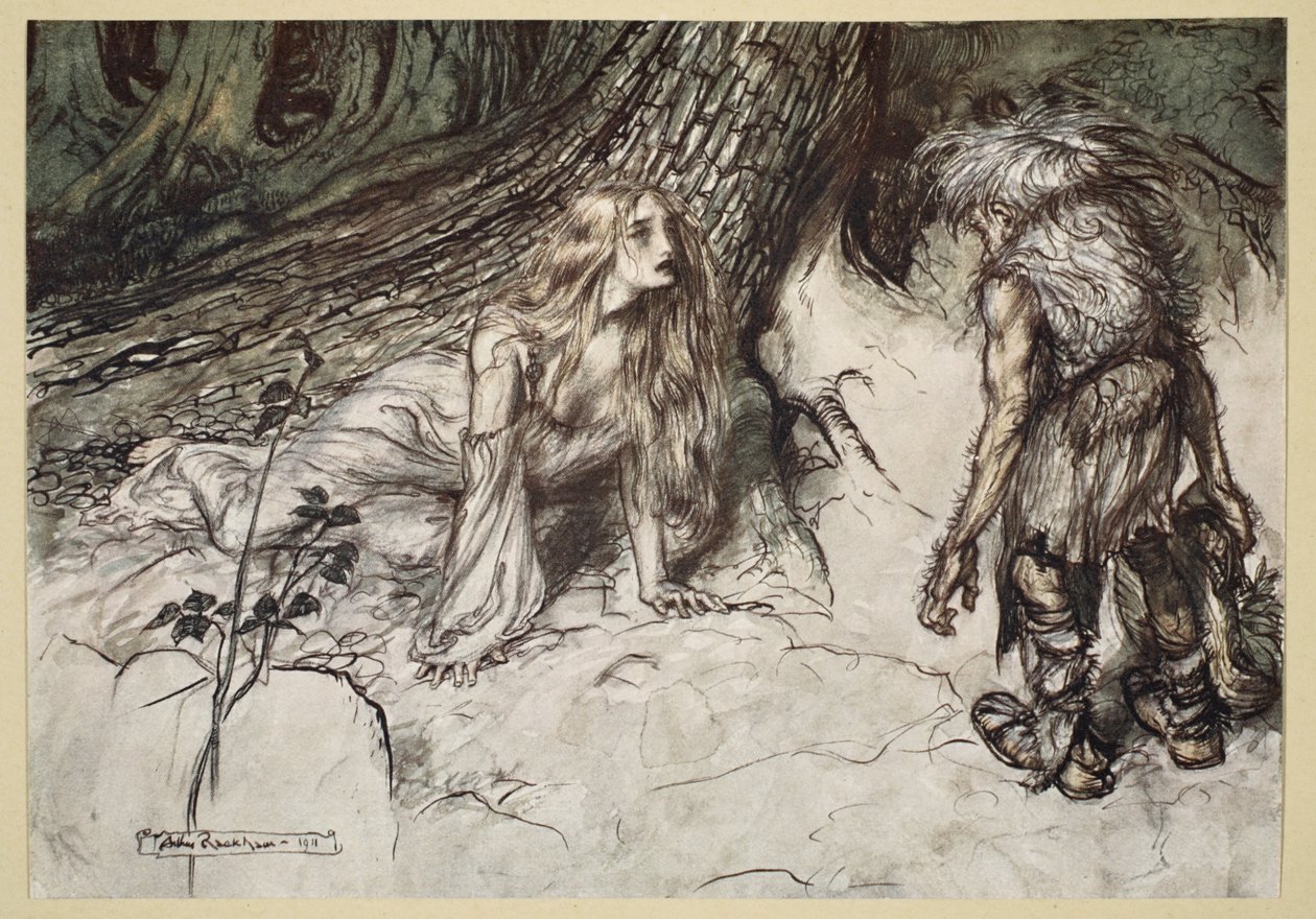 Mime trouve la mère de Siegfried dans la forêt, illustration de 