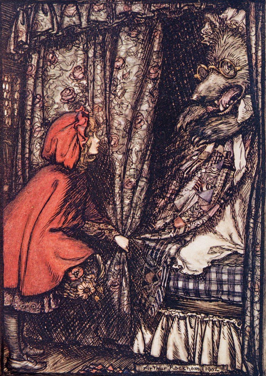 Oh, grand-mère, quelles grandes oreilles tu as, dit-elle, des Contes de fées des frères Grimm, pub. 1909 - Arthur Rackham
