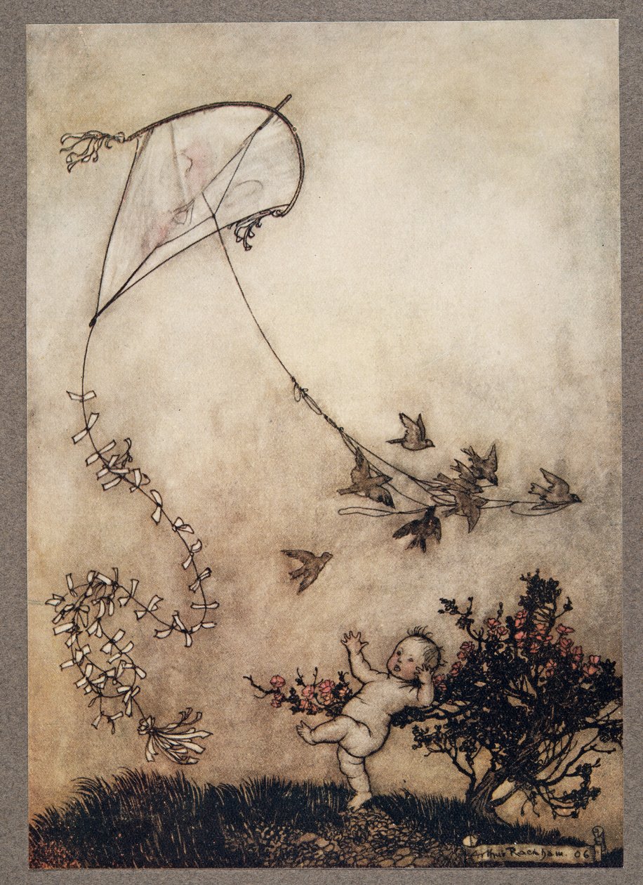 Peter cria Fais-le encore ! et avec une grande bonté, ils le firent plusieurs fois, de Peter Pan dans les jardins de Kensington par J M Barrie, pub. 1906 - Arthur Rackham