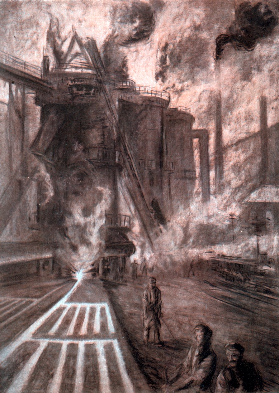 Taper un haut fourneau, vers 1920 - Arthur Garratt