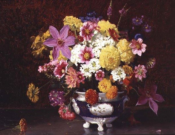Nature morte avec lilas et chrysanthèmes - Arthur Herbert Buckland