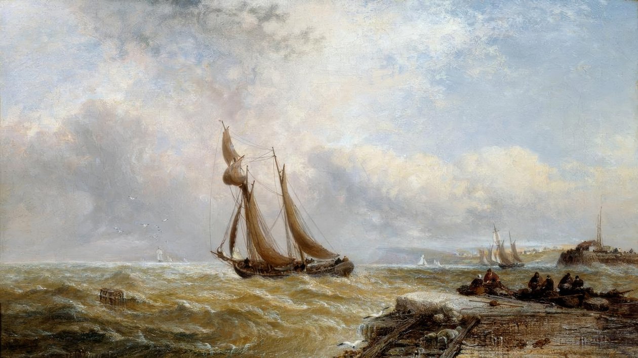 Côtre quittant le port, temps agité - Arthur Joseph Meadows