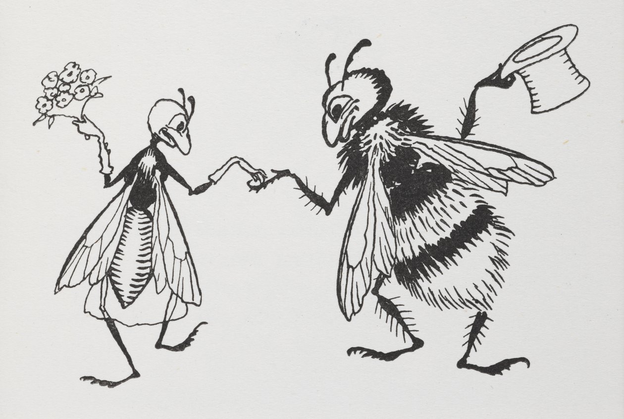 Une mouche et une abeille se mariant - Arthur Rackham