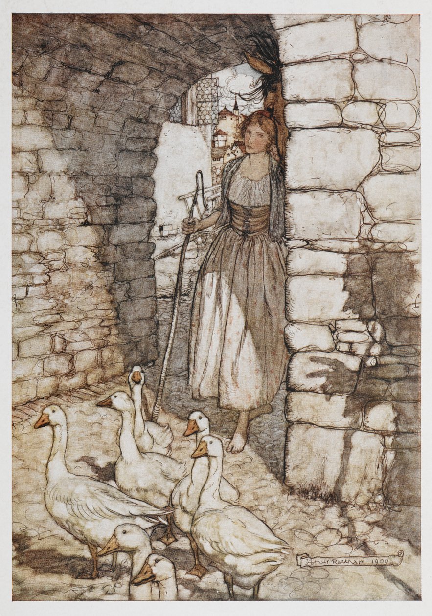 Une fille avec des oies. - Arthur Rackham