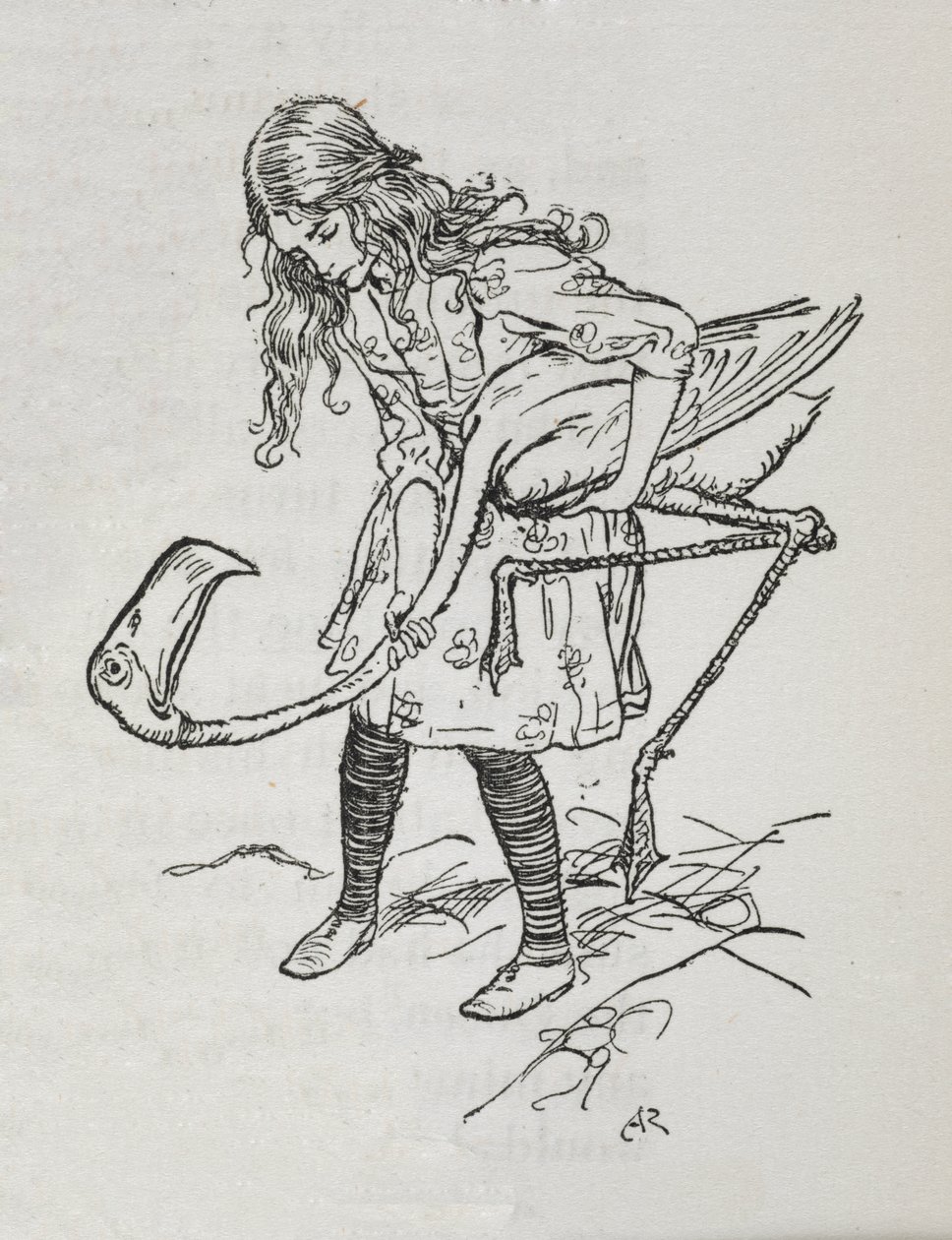 Alice jouant au croquet avec un flamant rose - Arthur Rackham