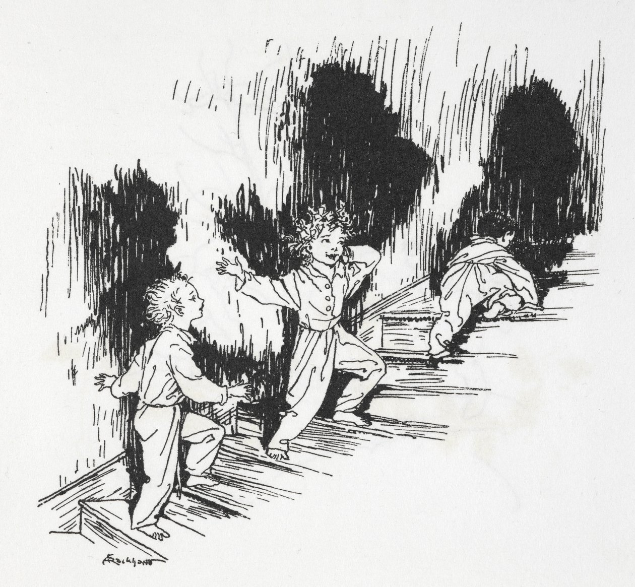 Enfants rampant dans les escaliers la nuit - Arthur Rackham