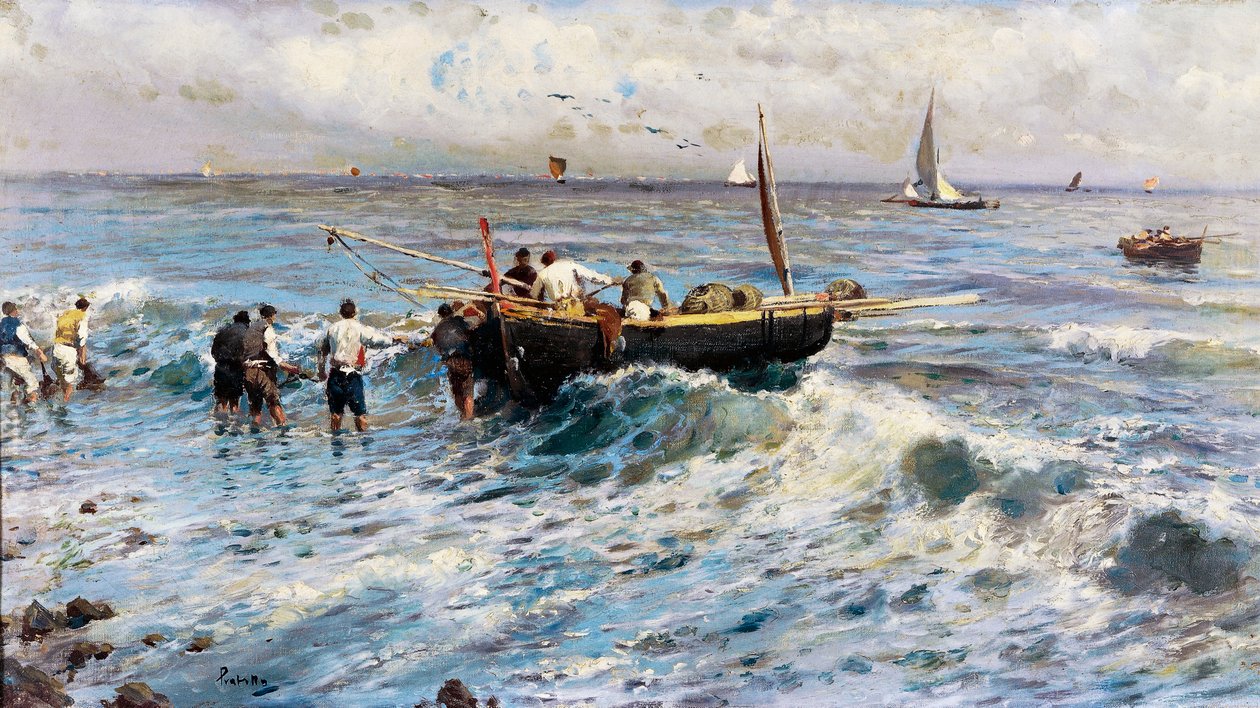 Paysage marin avec pêcheurs - Attillo Pratella