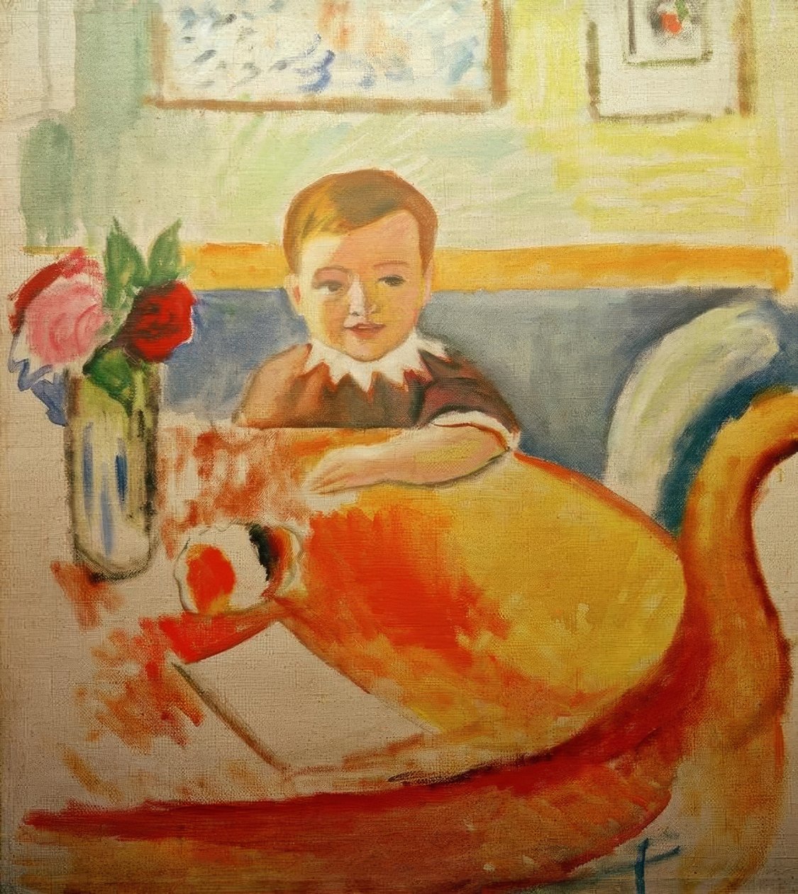 Portrait de Walter Macke avec un bouquet de roses - August Macke