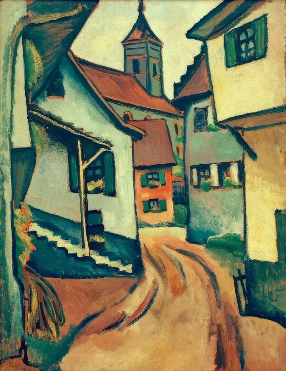 Rue avec église à Kandern - August Macke