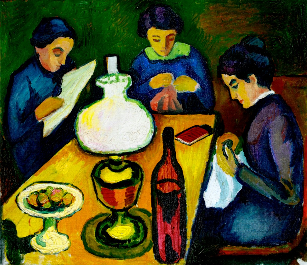 Trois femmes à la table près de la lampe, 1912 - August Macke