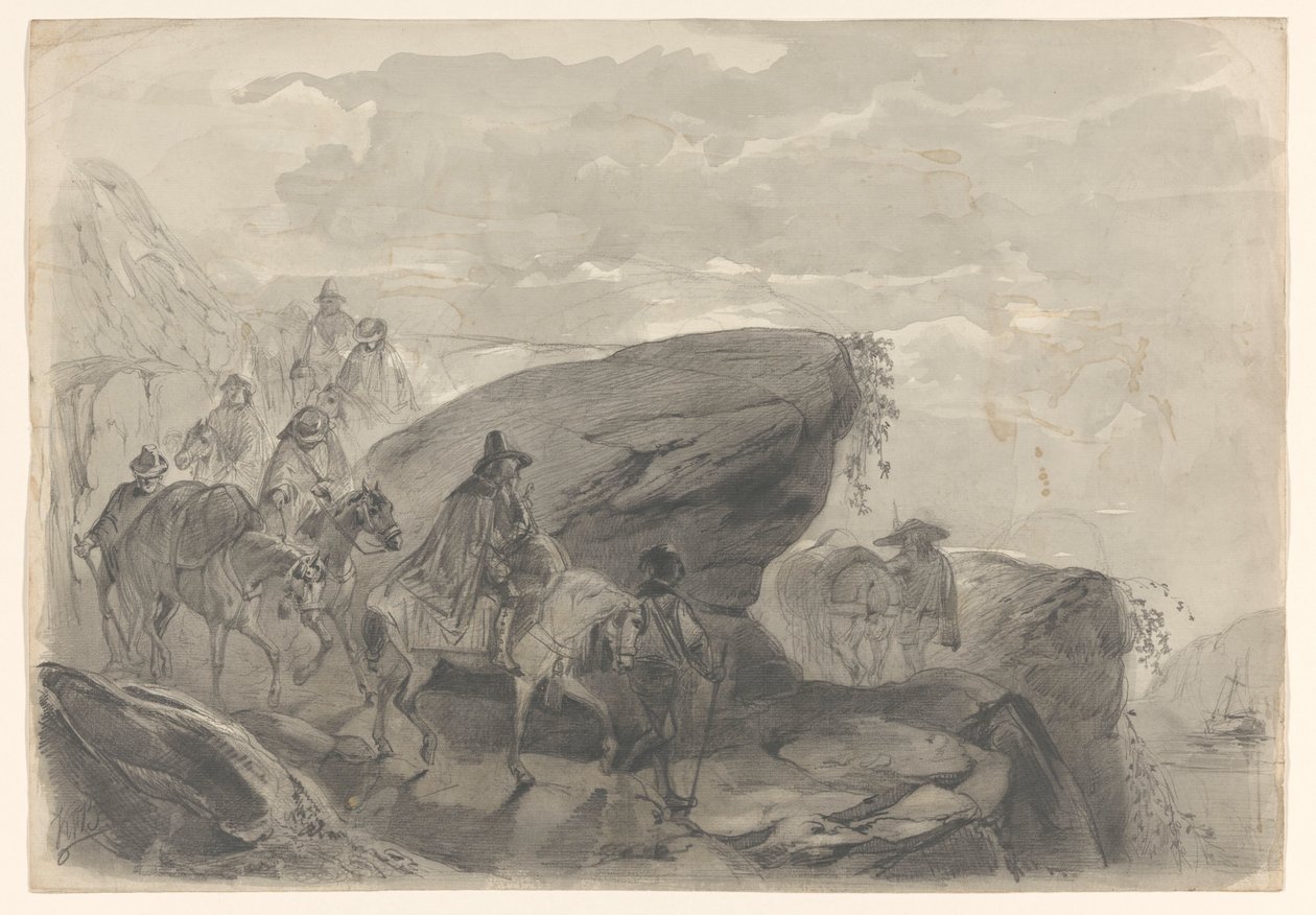 Paysage avec une procession de voyageurs - August Allebe