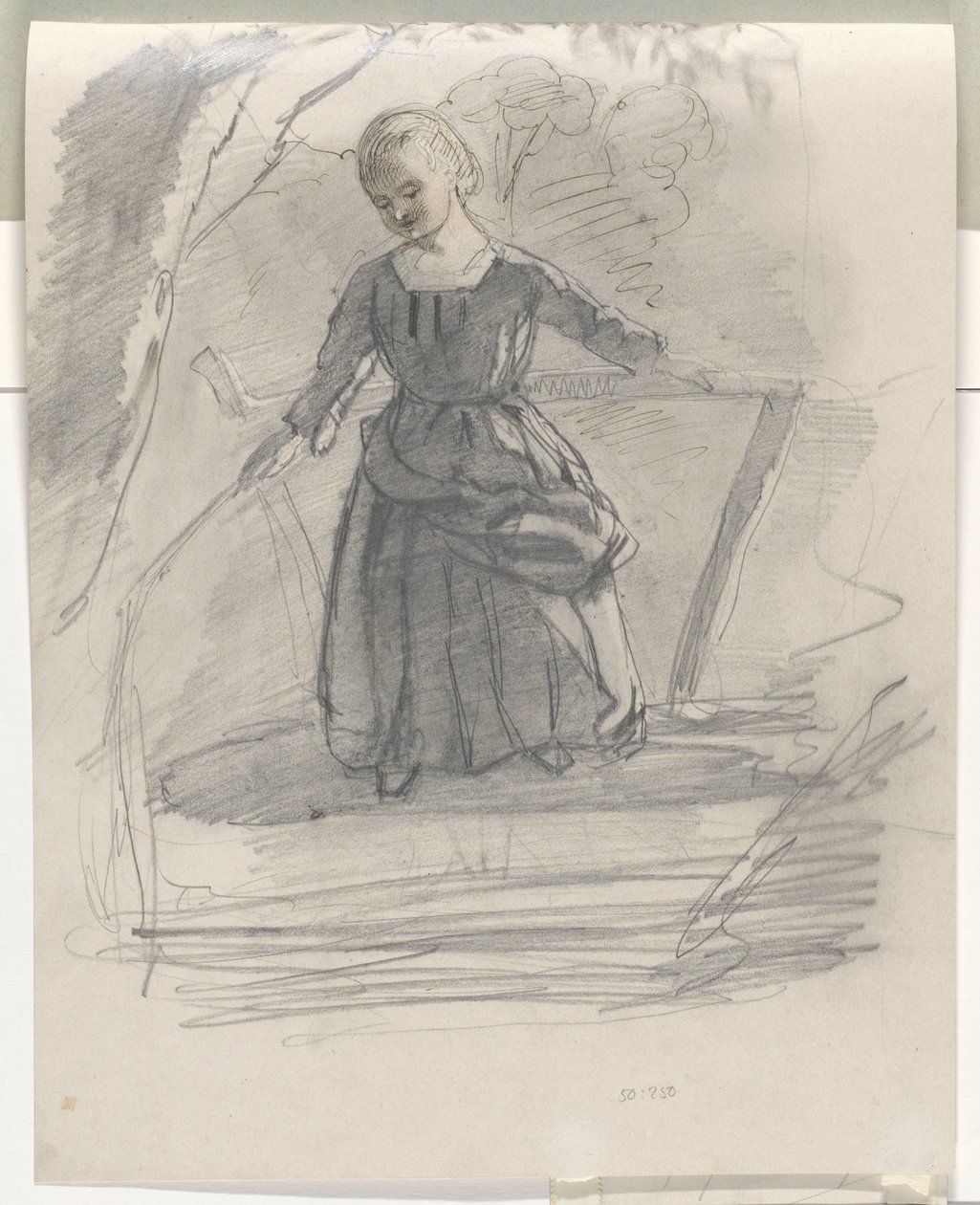 Fille pêchant sur un pont - August Allebe