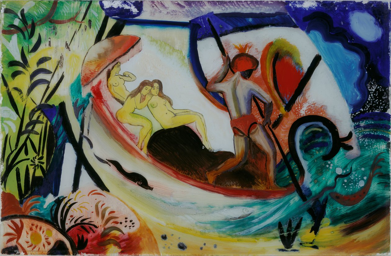 Trois filles dans une barque - August Macke