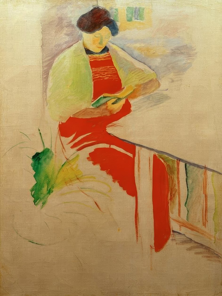 Femme avec tablier rouge sur le balcon (Elisabeth) - August Macke