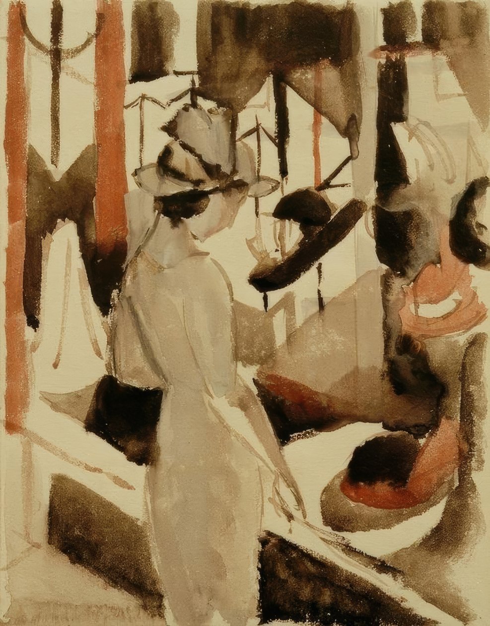 Femme devant une boutique de chapeaux - August Macke