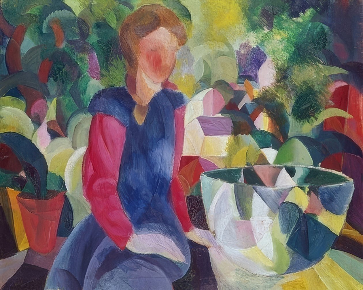 Fille avec un bocal à poissons - August Macke