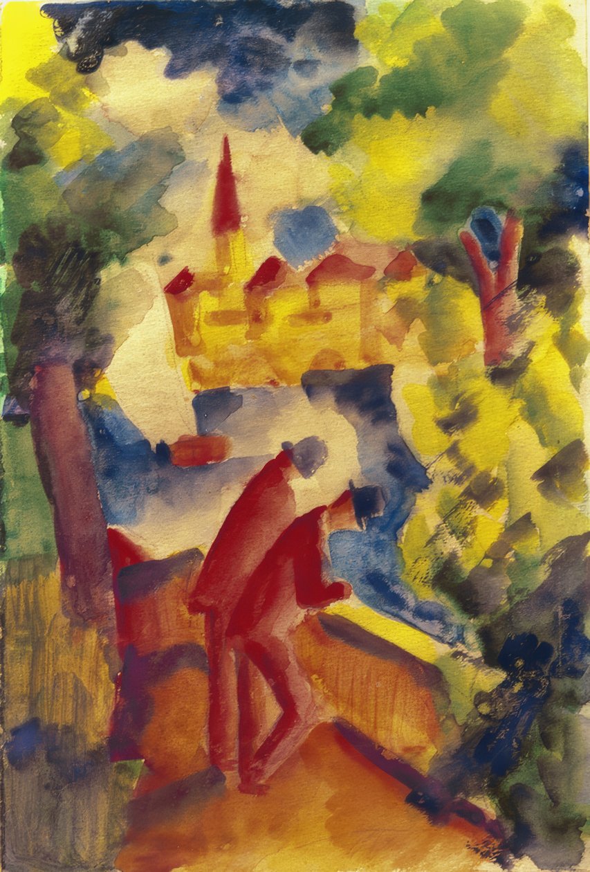 Hommes dans la rue au bord du lac - August Macke