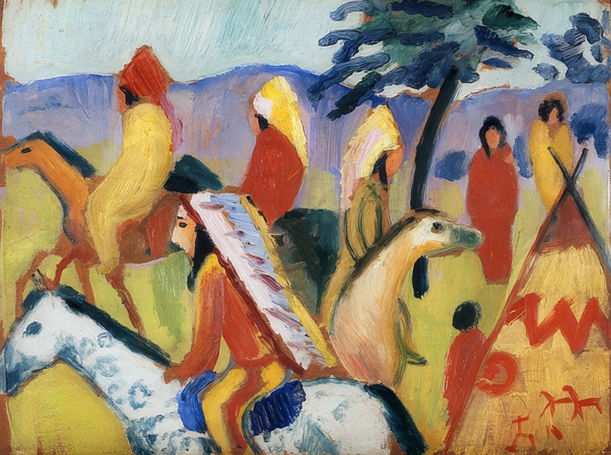 Indiens à cheval près de la tente. 1911 - August Macke
