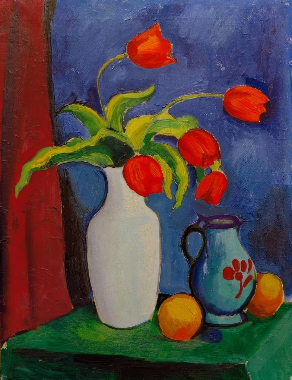 Tulipes rouges dans un vase blanc - August Macke