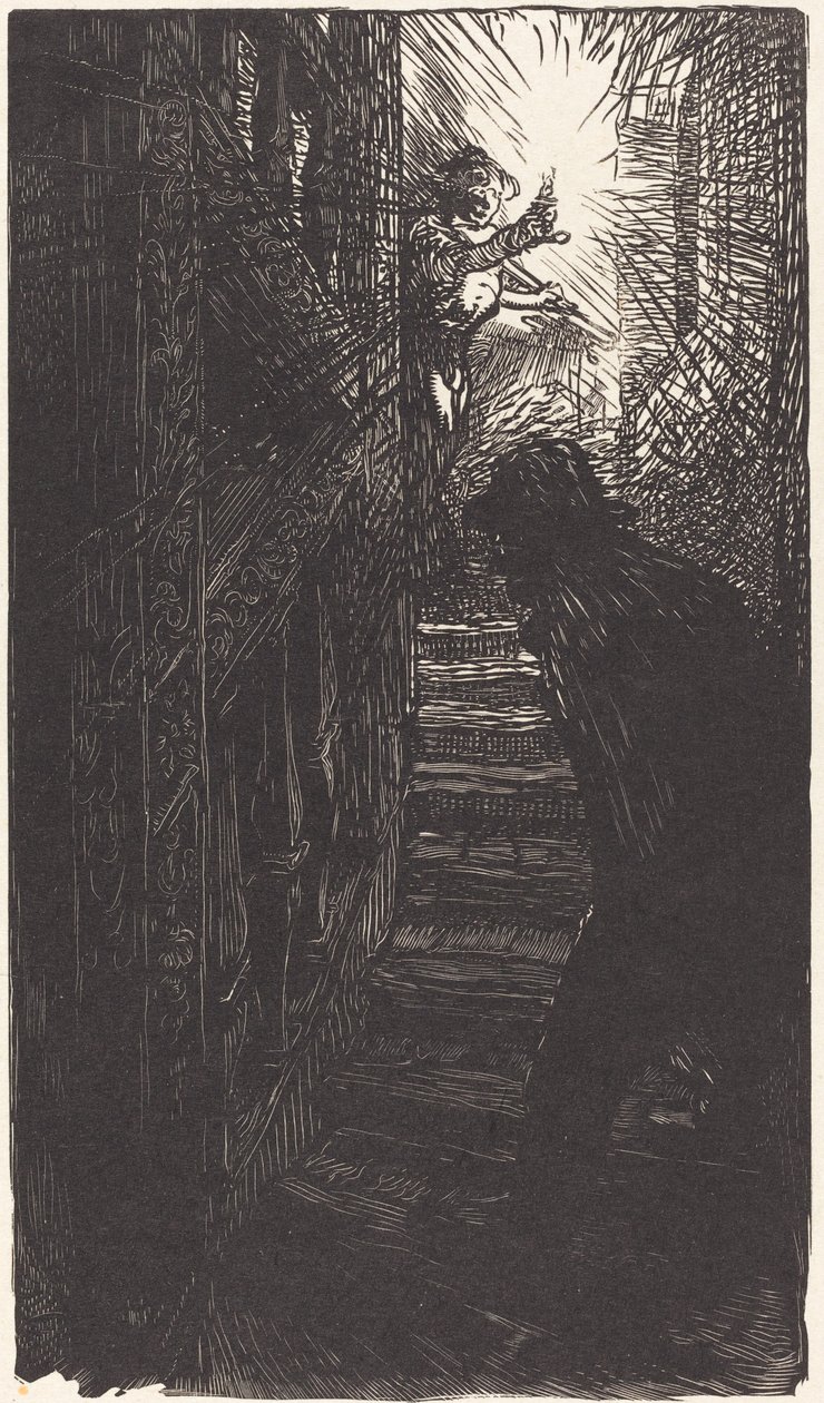 Escalier sculpté rue Boutebrie - Auguste Lepere